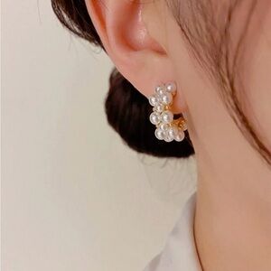 Gold and Pearl Cluster Earrings
